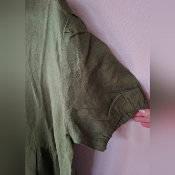 NWT Crown Linen Designs 100% Linen Midi Dress Green Womens Size L - Picture 5 of 8